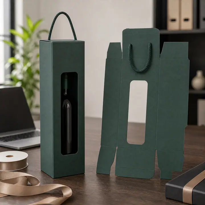 Color Magnetic Foldable Paperboard Wine Bottle Carrier Box