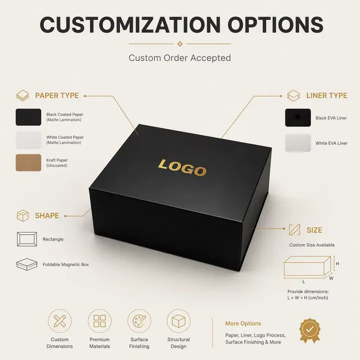 Foldable Magnet Cardboard Boxes Black White – view 3