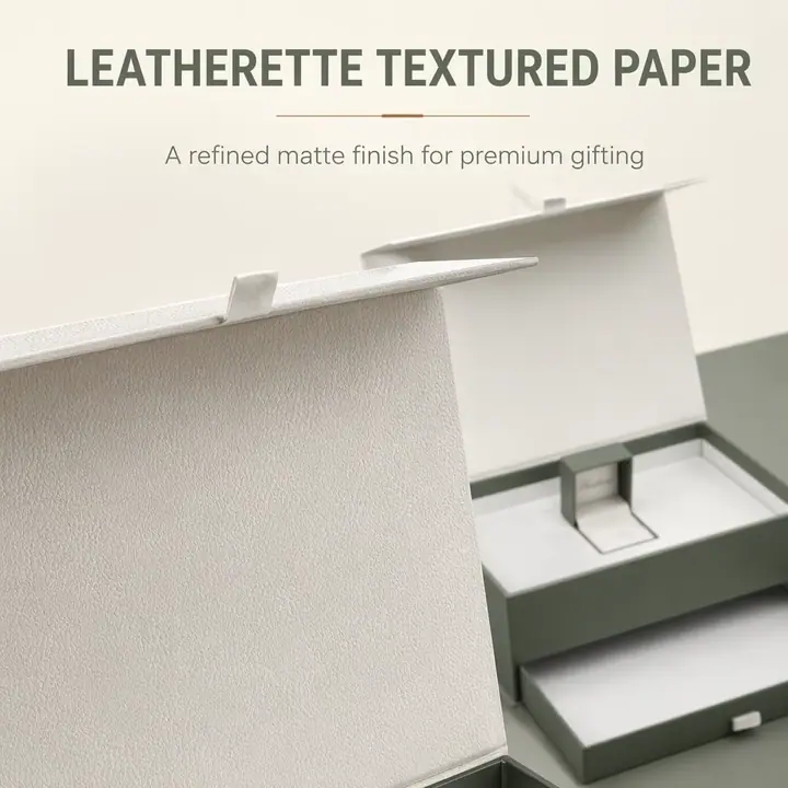 White Textured Paper Rigid Ring Box Double Layer – view 2