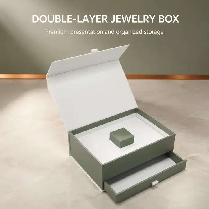 White Textured Paper Rigid Ring Box Double Layer