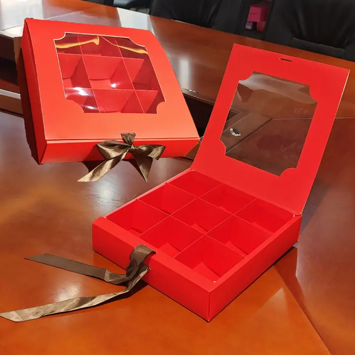 Red Rigid Ribbon Box Clear Lid Window Matt – view 2