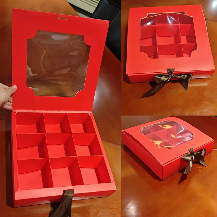 Red Rigid Ribbon Box Clear Lid Window Matt – view 3