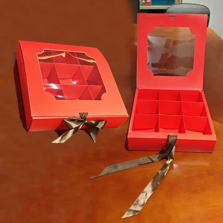 Red Rigid Ribbon Box Clear Lid Window Matt – view 4