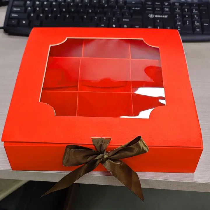 Red Rigid Ribbon Box Clear Lid Window Matt – view 5