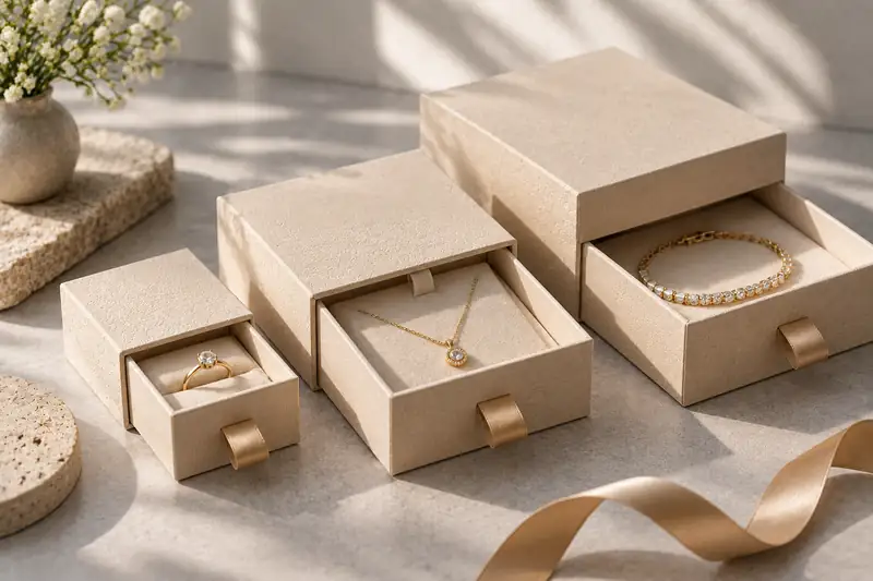 A three-size jewellery drawer box family